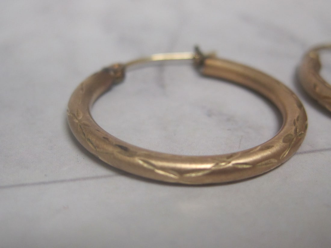 10k Gold Etched Hoop Earrings - 3