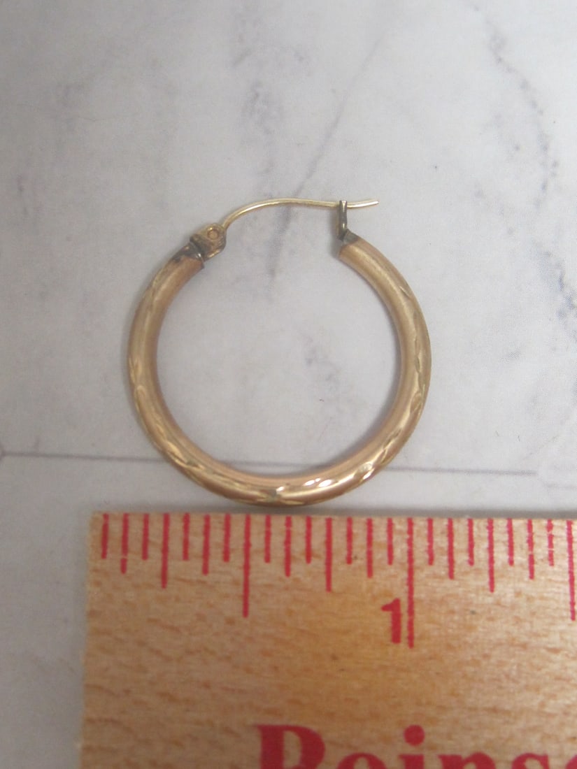 10k Gold Etched Hoop Earrings - 4