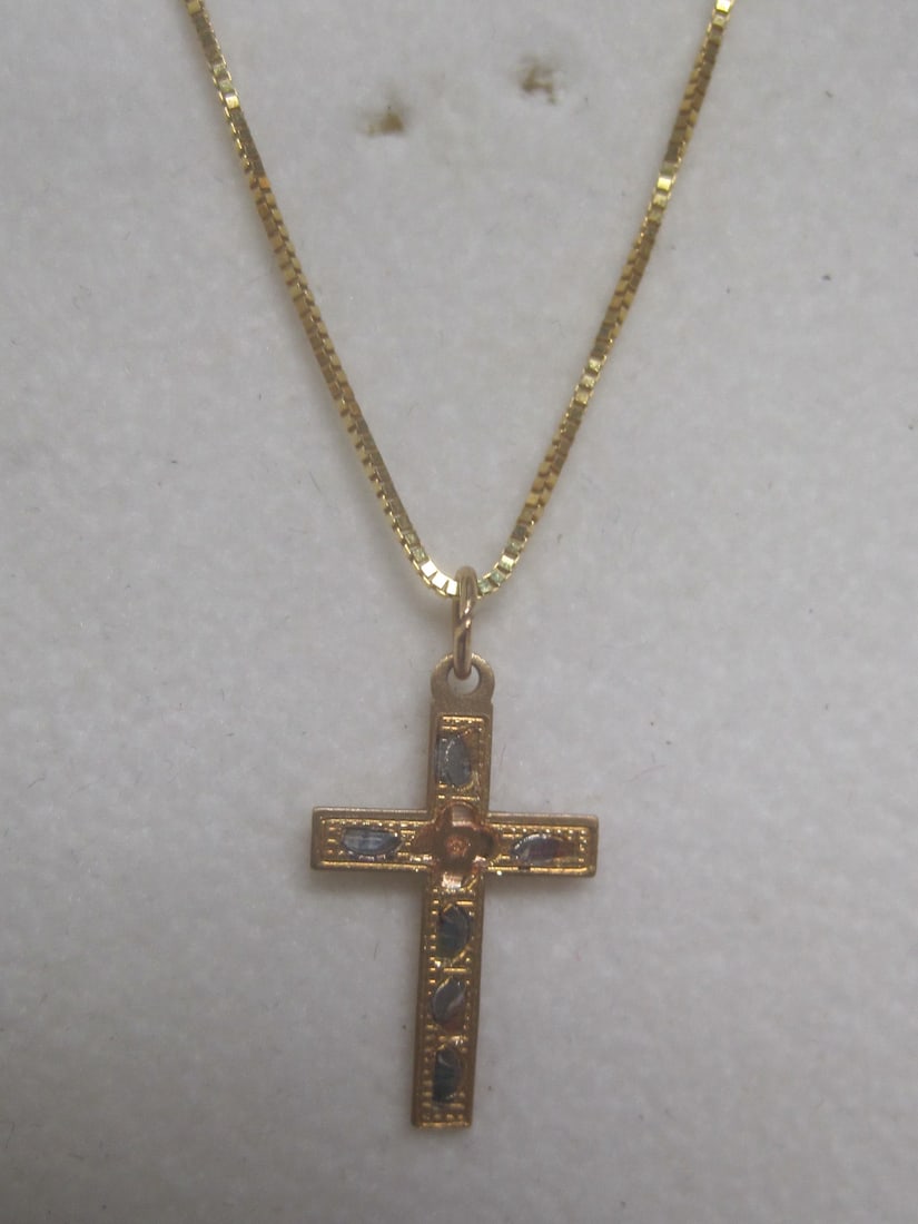14k Gold Cross Pendant on 18" 14k Gold Chain - 2