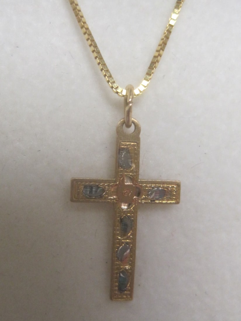 14k Gold Cross Pendant on 18" 14k Gold Chain - 3