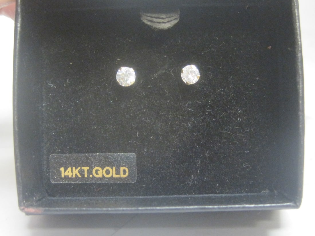 14k Gold CZ Stud Earrings - 2