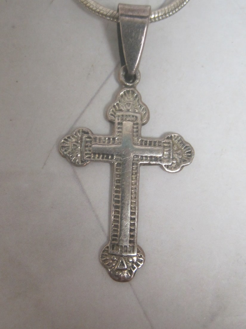 Sterling Silver Cross Pendant on 20" Silvertone Chain - 2