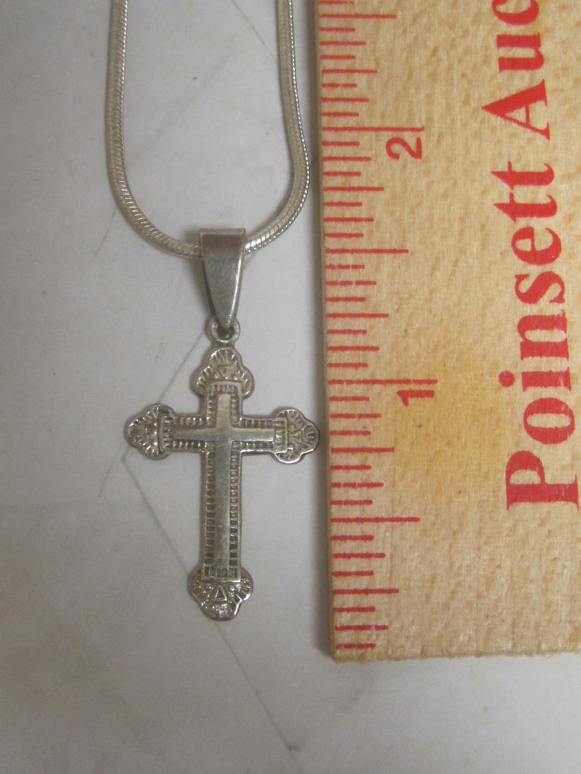 Sterling Silver Cross Pendant on 20" Silvertone Chain - 4