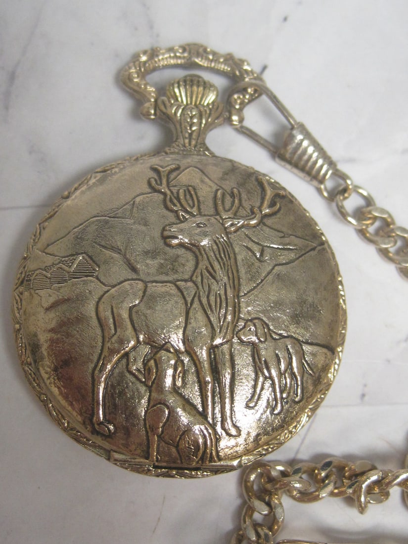 Remington Quartzarama Pocketwatch in Hunting Case & Watch Chain - 5