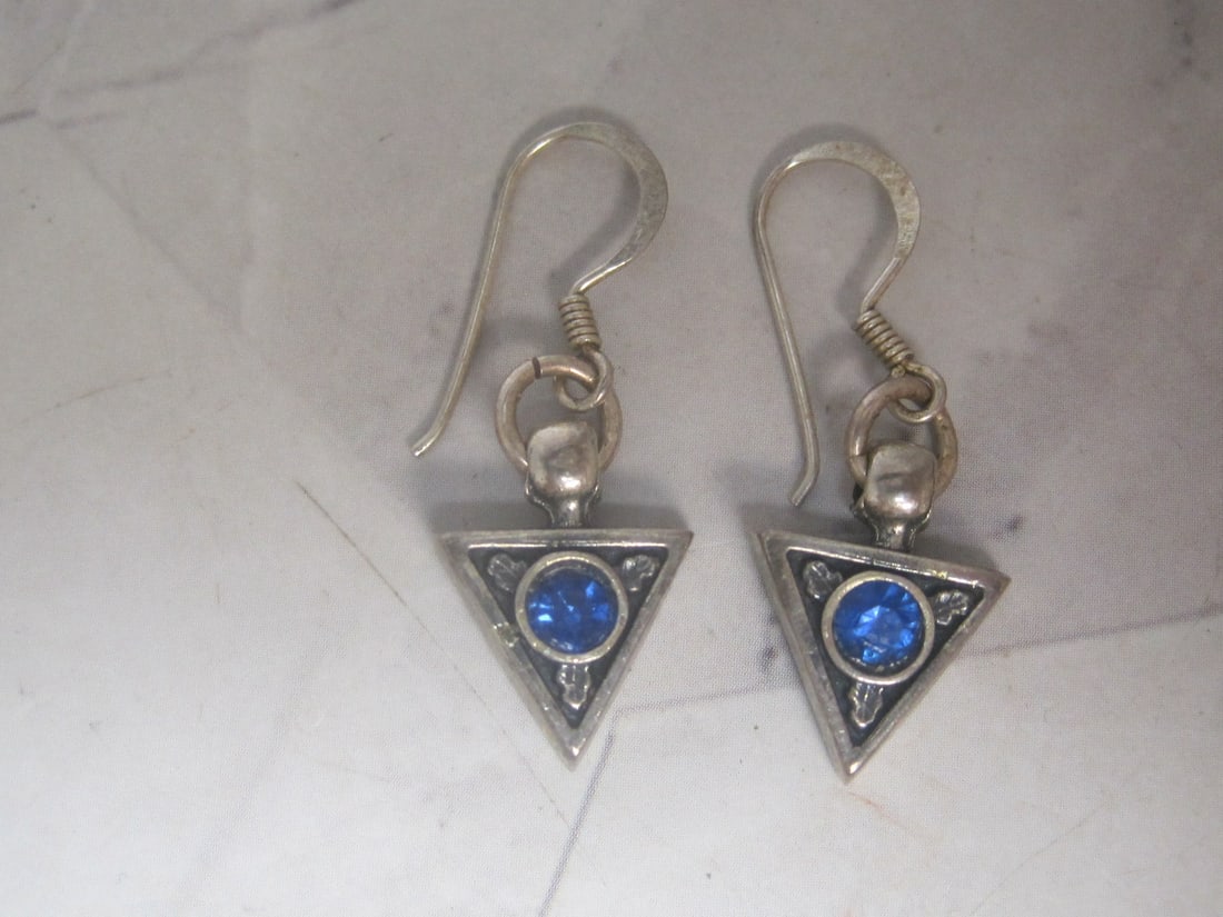 Sterling Silver Earrings with Blue Stones: Weighs 2.6 grams