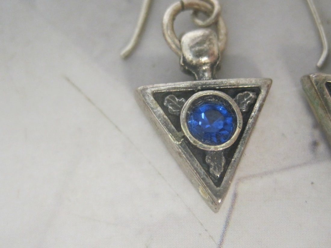 Sterling Silver Earrings with Blue Stones - 2