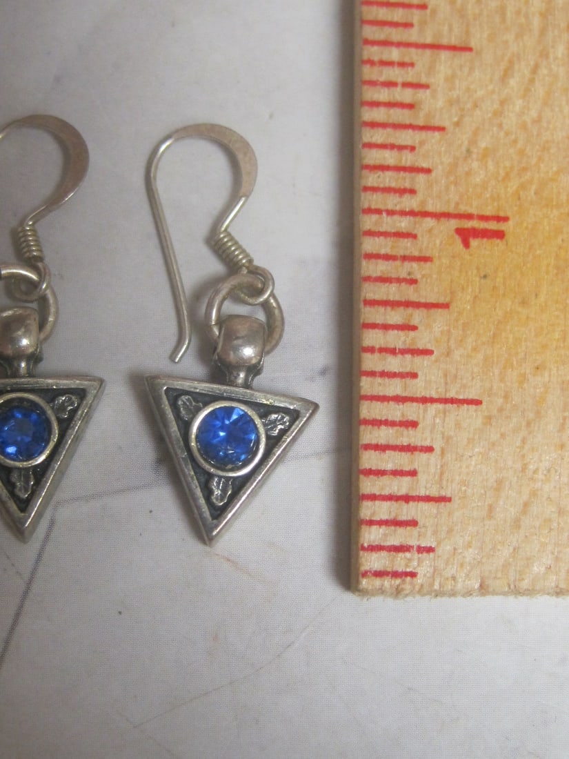Sterling Silver Earrings with Blue Stones - 3