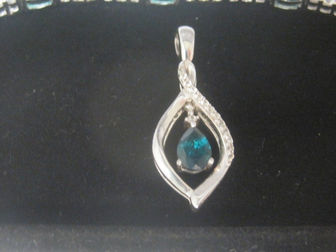 7 1/4" Sterling Silver Bracelet & Pendant with CZ & Green Stones - 2