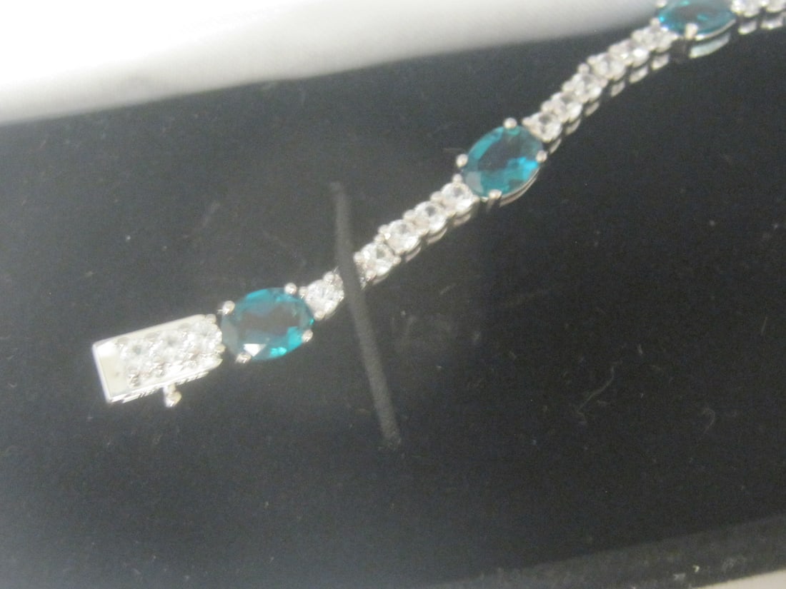7 1/4" Sterling Silver Bracelet & Pendant with CZ & Green Stones - 3
