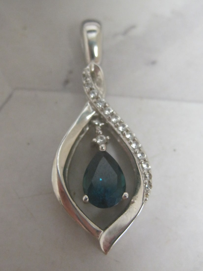 7 1/4" Sterling Silver Bracelet & Pendant with CZ & Green Stones - 4