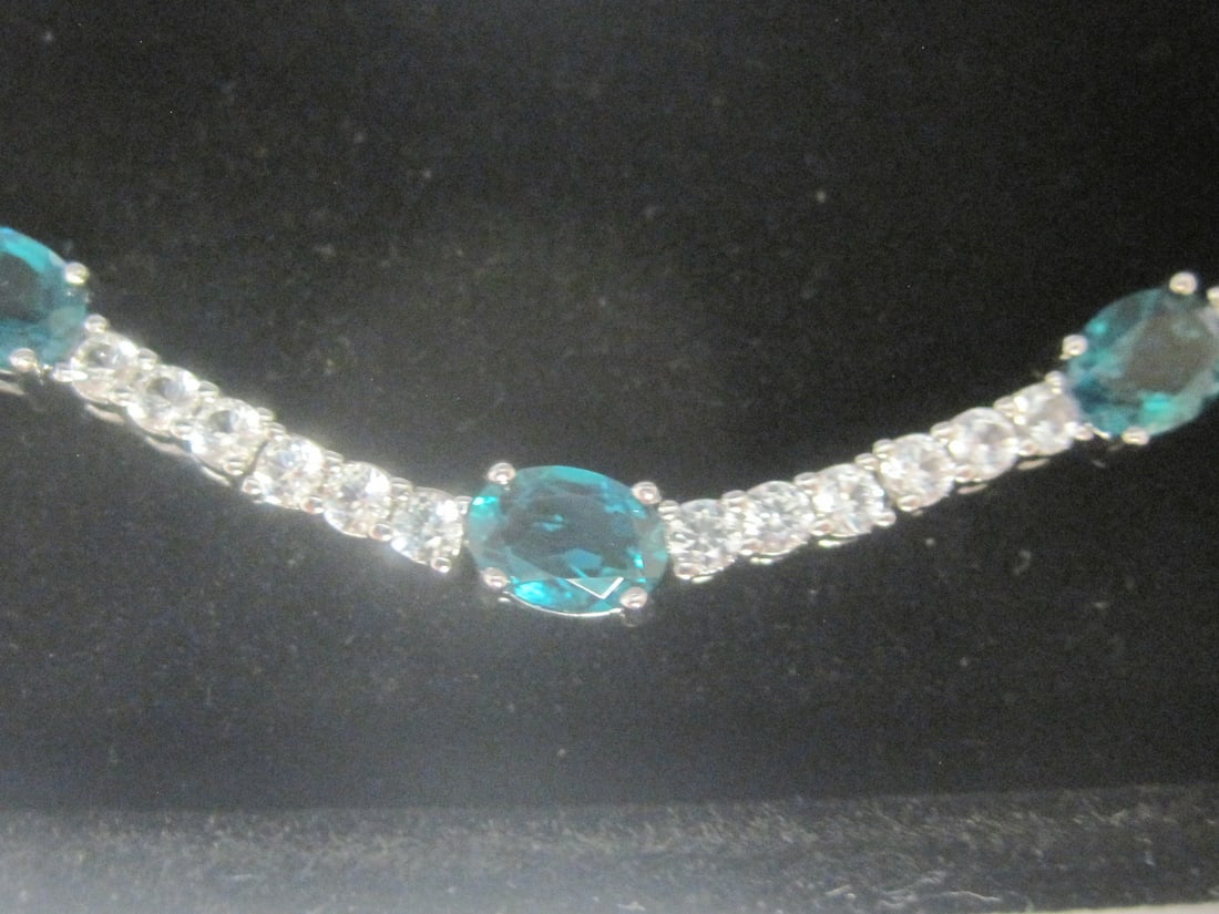 7 1/4" Sterling Silver Bracelet & Pendant with CZ & Green Stones - 5