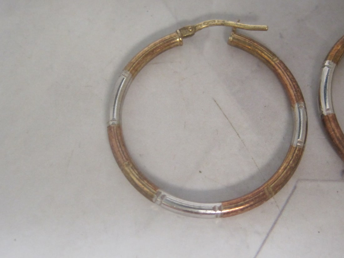 Sterling Silver Vermeil Tri-Color Hoop Earrings - 2