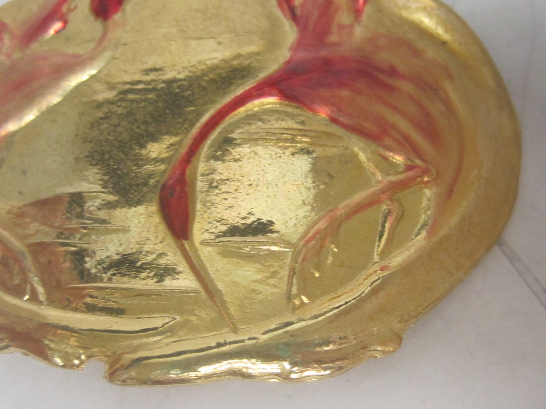 1980's Charmont of Beverly Hills Belt Buckle with Pink Heron - 3