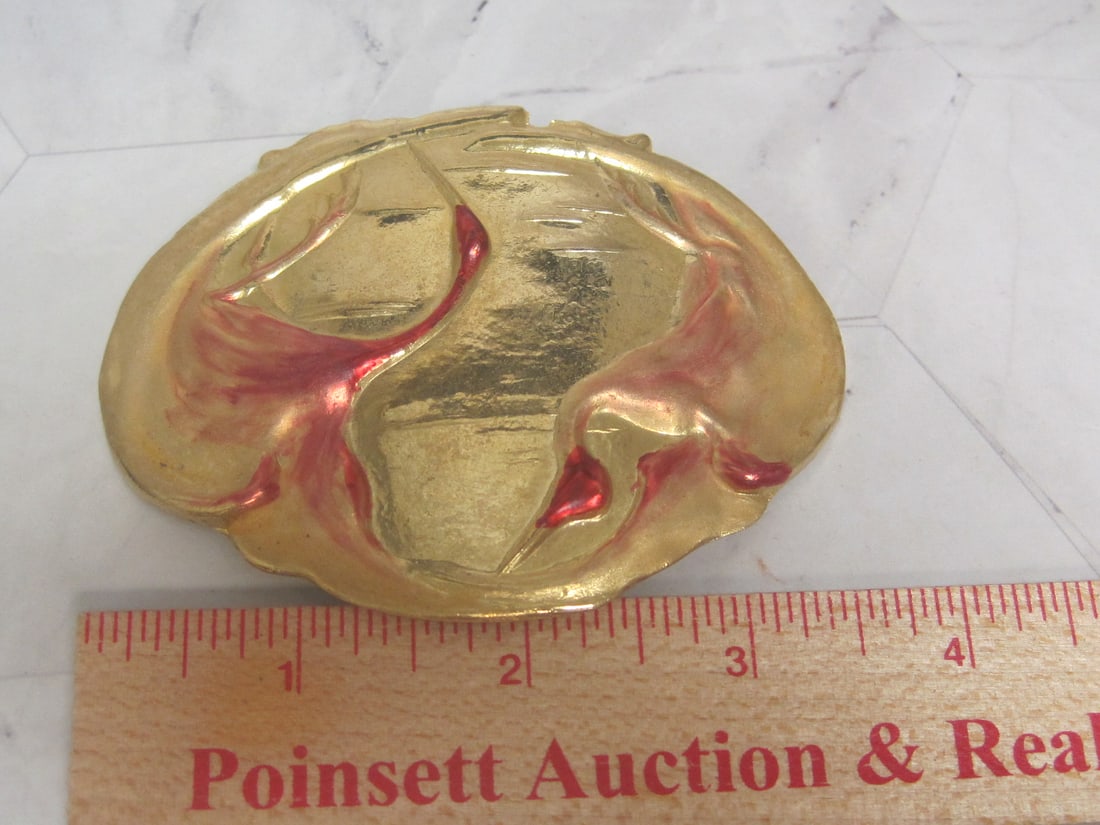 1980's Charmont of Beverly Hills Belt Buckle with Pink Heron - 6