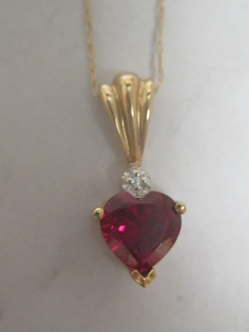 10k Gold Garnet Heart Pendant on 18" 10k Gold Chain - 2