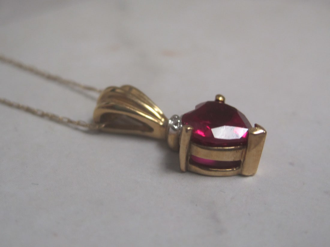 10k Gold Garnet Heart Pendant on 18" 10k Gold Chain - 4