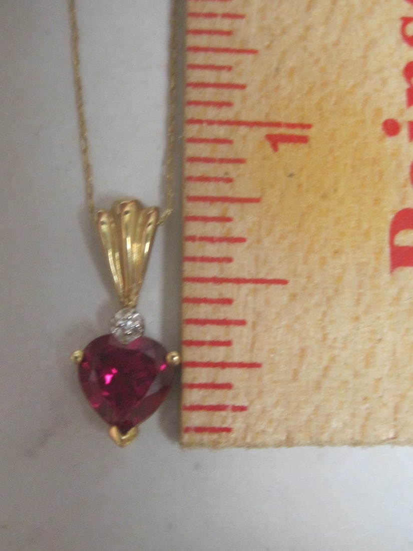 10k Gold Garnet Heart Pendant on 18" 10k Gold Chain - 5