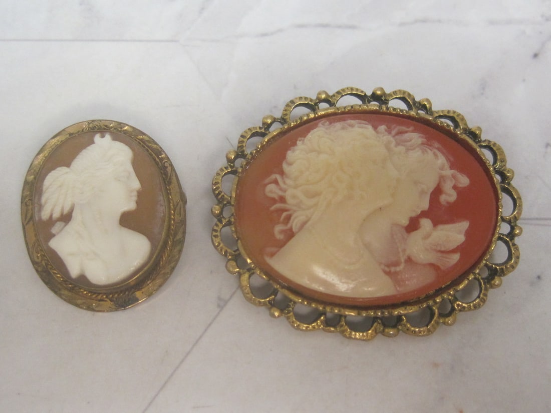 2 Vintage Cameo Brooches: .