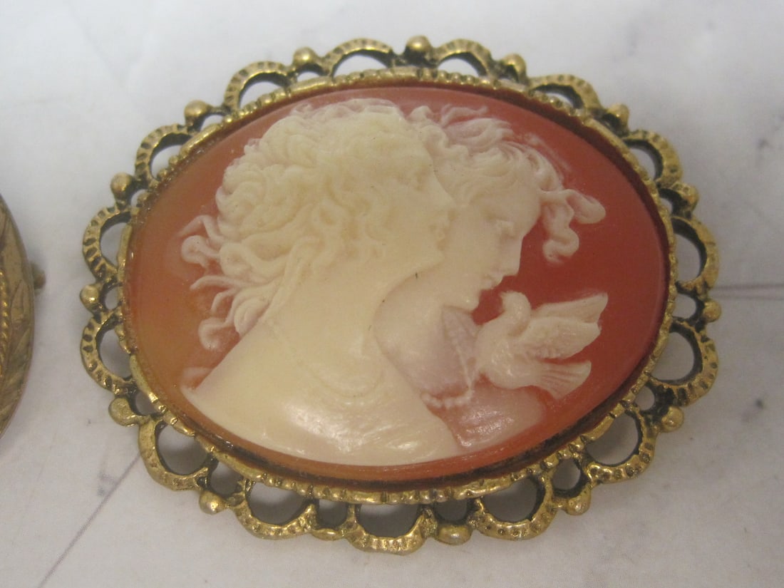 2 Vintage Cameo Brooches - 3