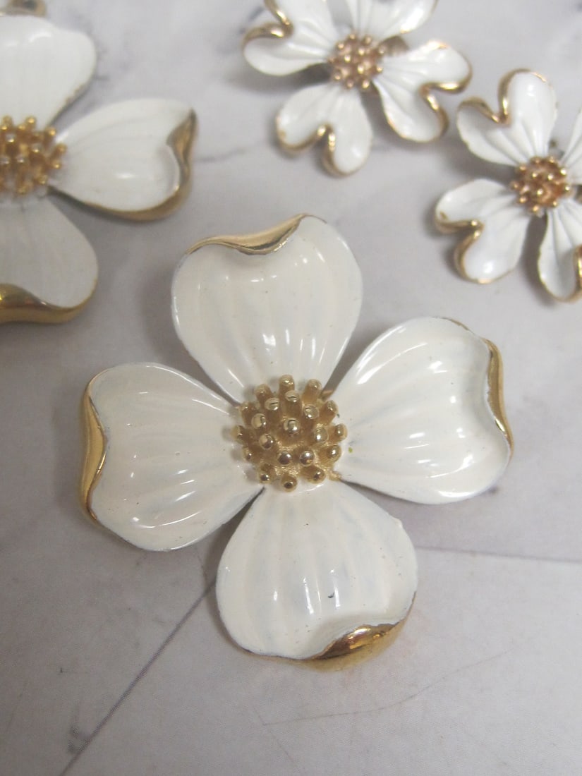 Trifari Dogwood Brooch, Pendant on Gold-Filled Chain, & Clip Earrings - 3