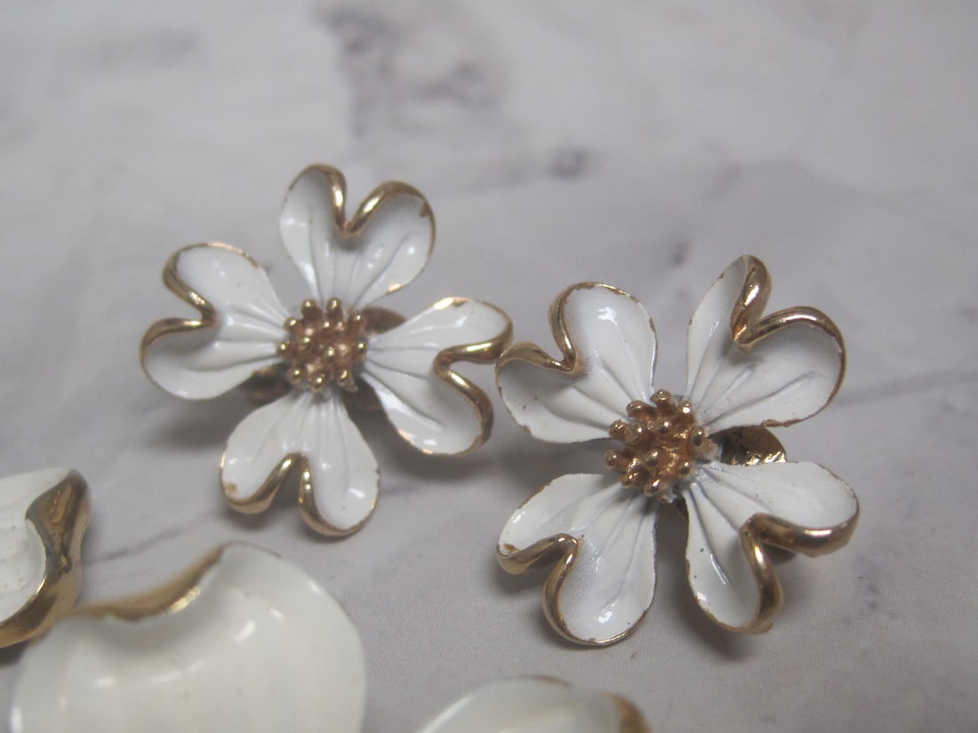 Trifari Dogwood Brooch, Pendant on Gold-Filled Chain, & Clip Earrings - 4