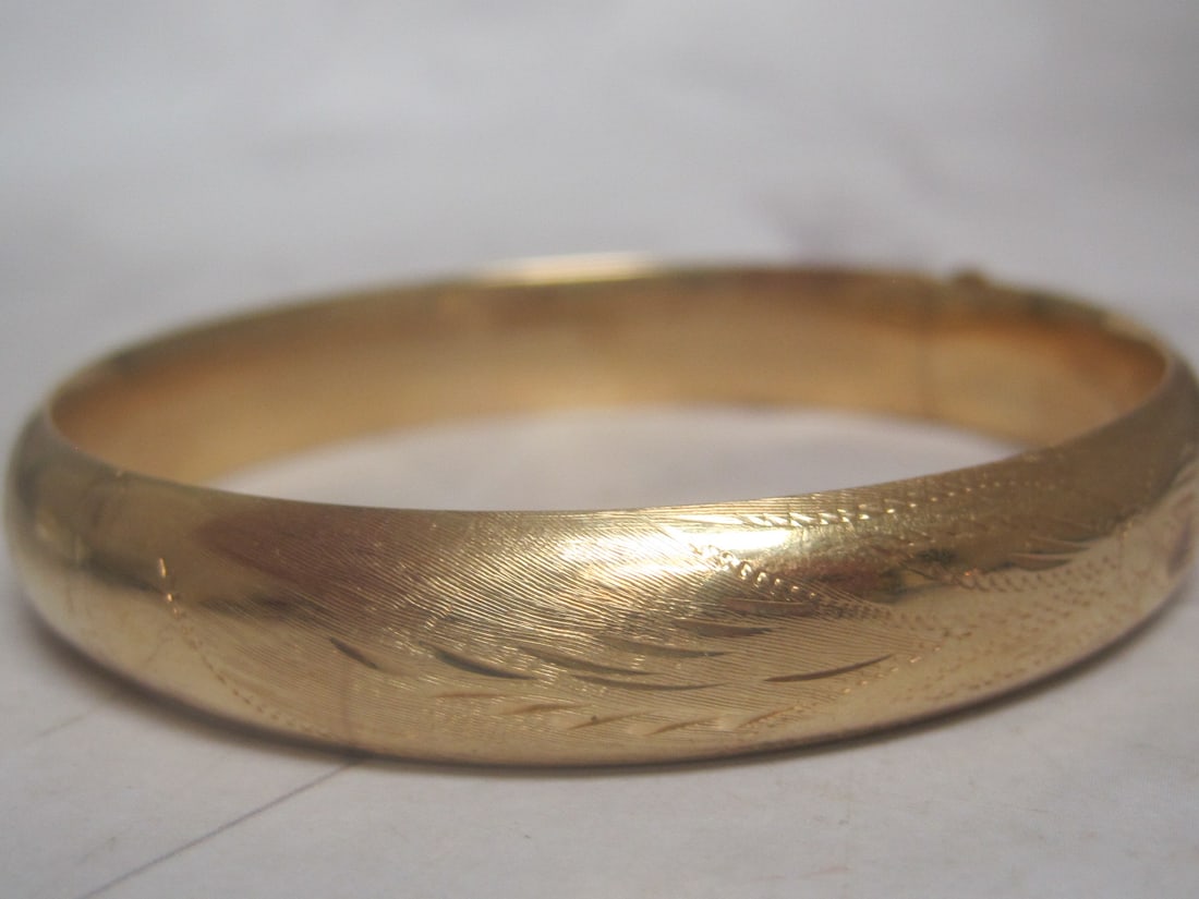14k Gold Etched Bangle Bracelet - 4