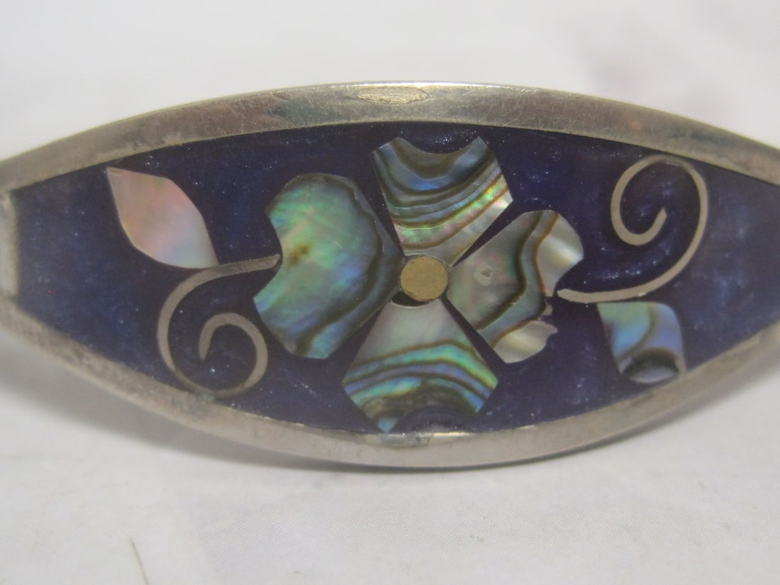 Alpaca Mexico Bracelet with Purple & Mother of Pearl Stone Inlay - 2