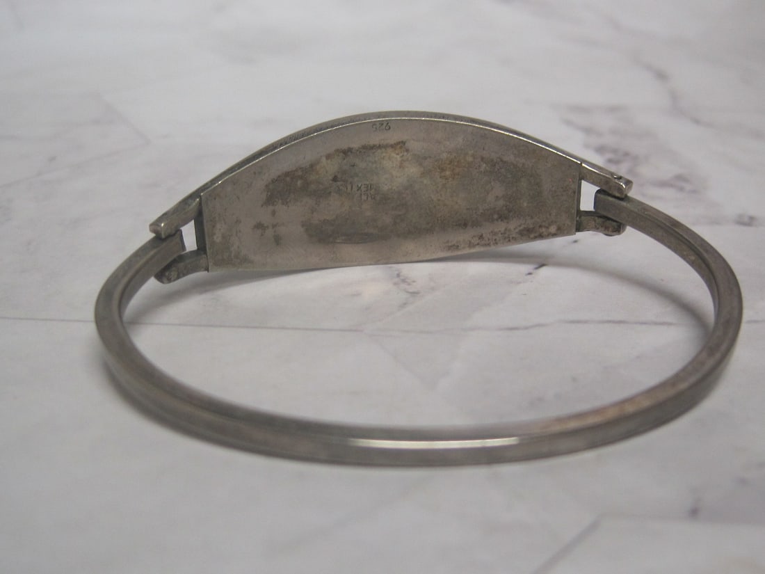 Alpaca Mexico Bracelet with Purple & Mother of Pearl Stone Inlay - 3