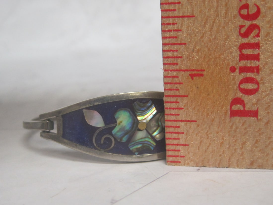 Alpaca Mexico Bracelet with Purple & Mother of Pearl Stone Inlay - 5