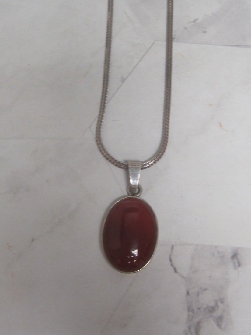 Sterling Silver Carnelian Pendant on 24" Sterling Silver Chain: Weighs 13.9 grams