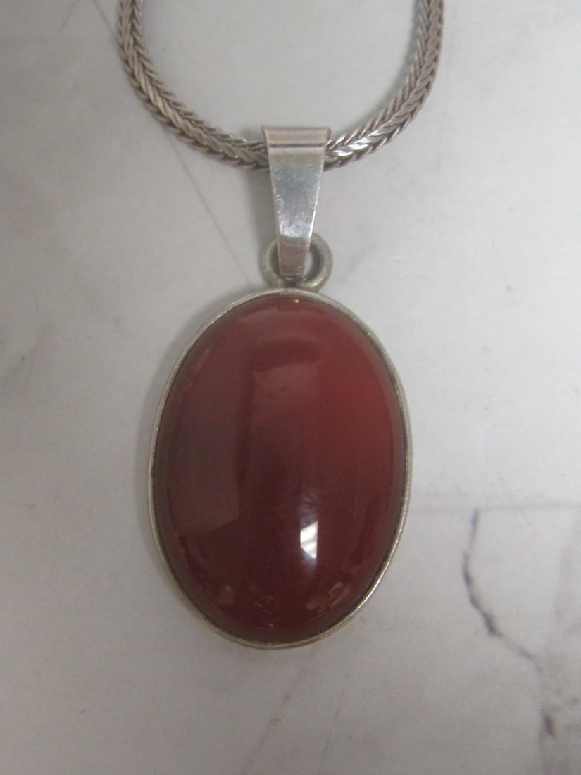 Sterling Silver Carnelian Pendant on 24" Sterling Silver Chain - 2