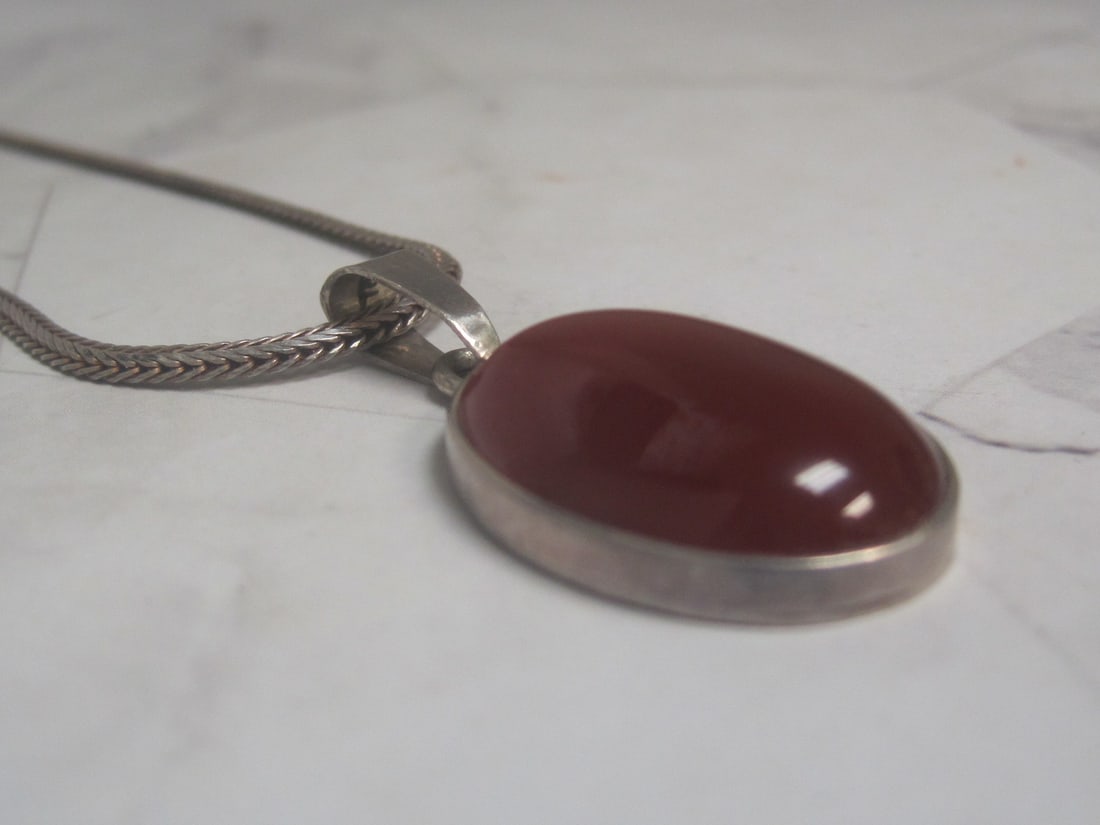 Sterling Silver Carnelian Pendant on 24" Sterling Silver Chain - 3