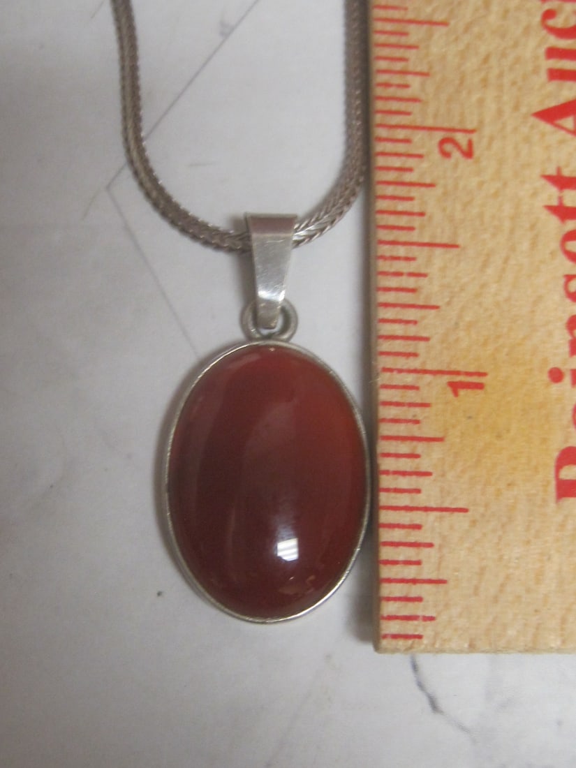 Sterling Silver Carnelian Pendant on 24" Sterling Silver Chain - 6
