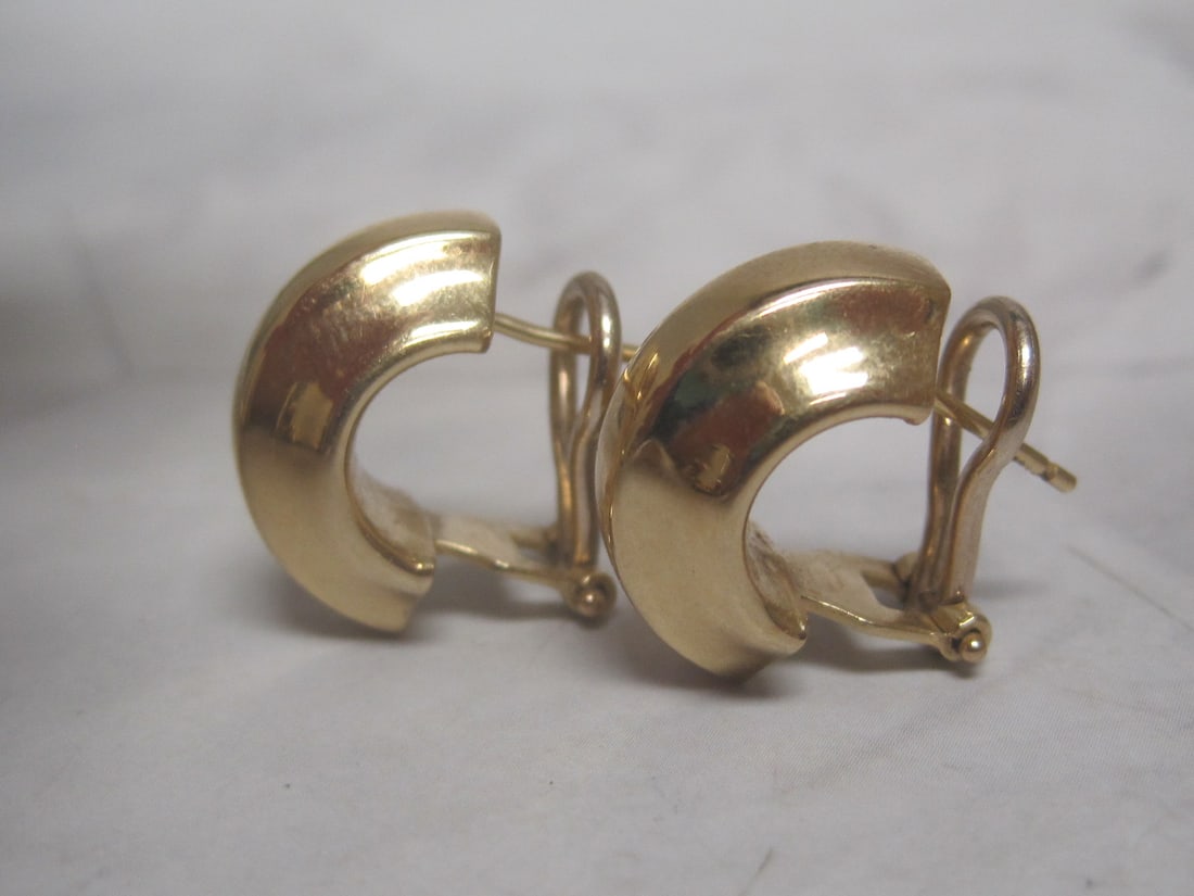 14k Gold Italian Half Hoop Pierced Earrings - 2