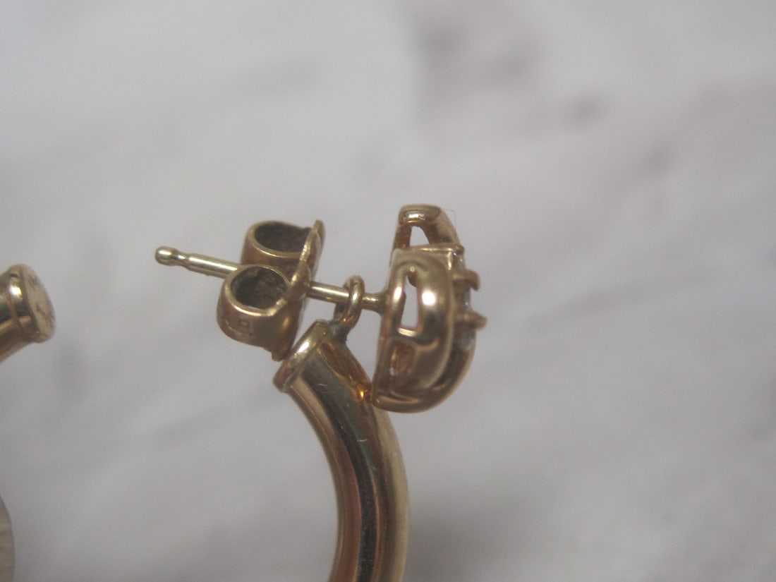 14k Gold Diamond Earrings with 14k Gold Hoop Jackets - 3