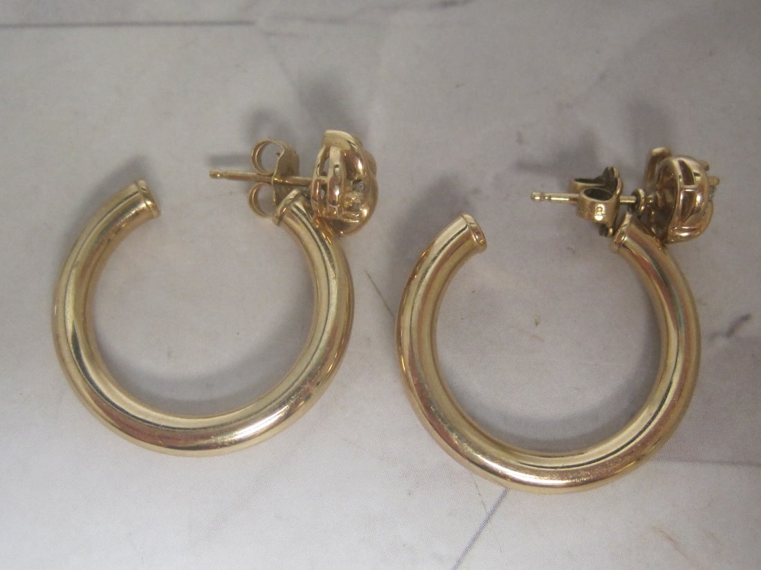 14k Gold Diamond Earrings with 14k Gold Hoop Jackets - 5