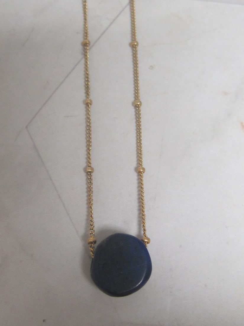 20" Vintage 1/20 14k Gold MSCO Beaded Chain with Blue Stone: Weighs 3.5 grams