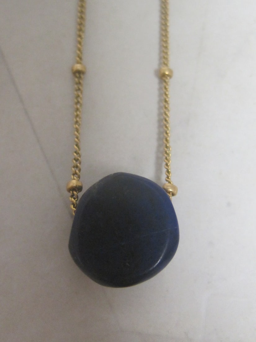 20" Vintage 1/20 14k Gold MSCO Beaded Chain with Blue Stone - 2