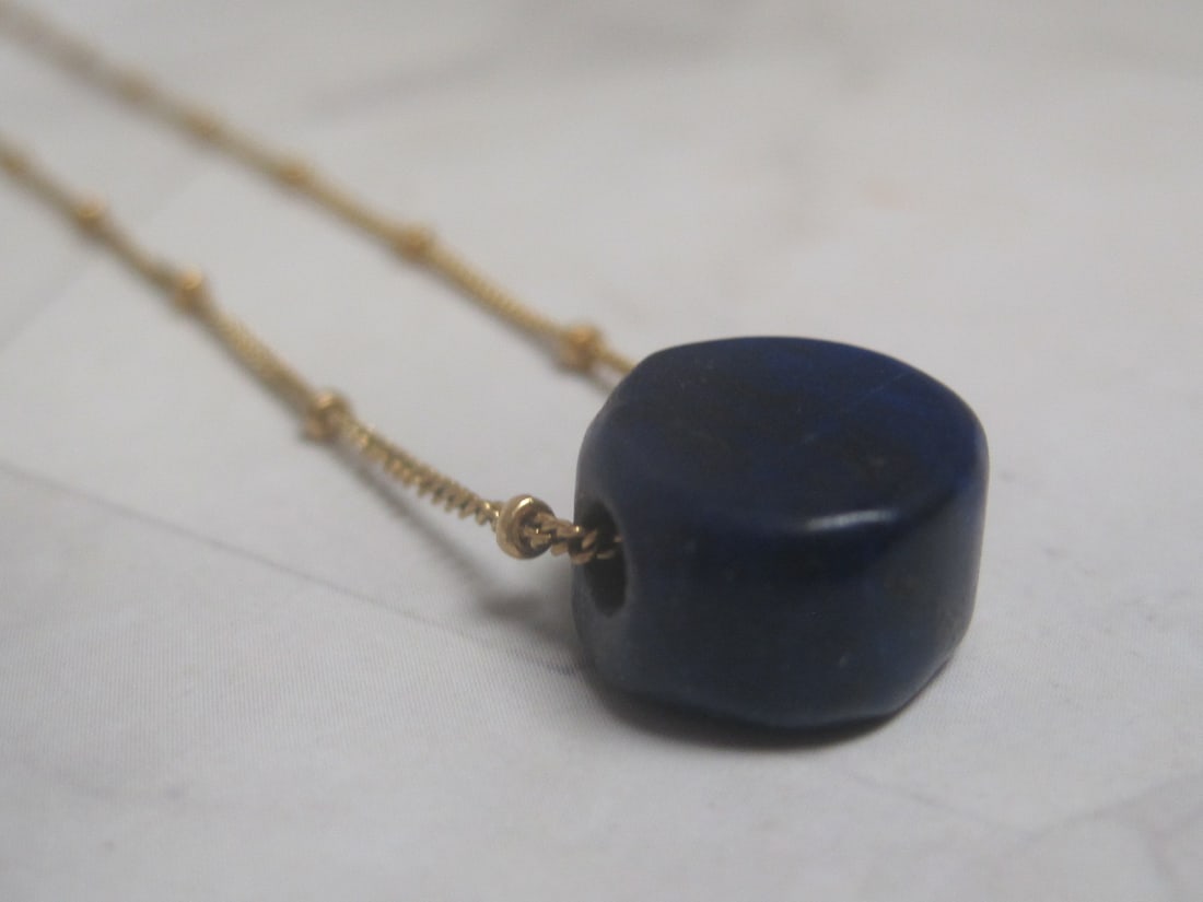 20" Vintage 1/20 14k Gold MSCO Beaded Chain with Blue Stone - 3