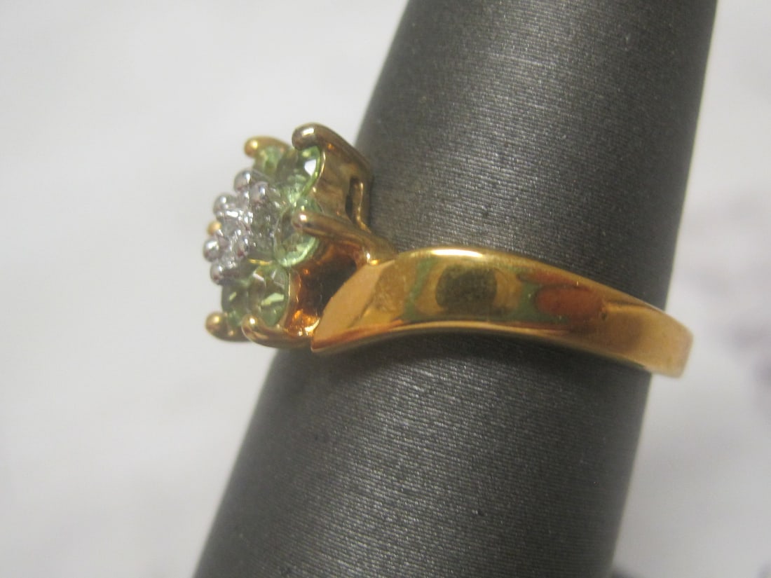 Sterling Silver Vermeil Ring with Green Stones - 2