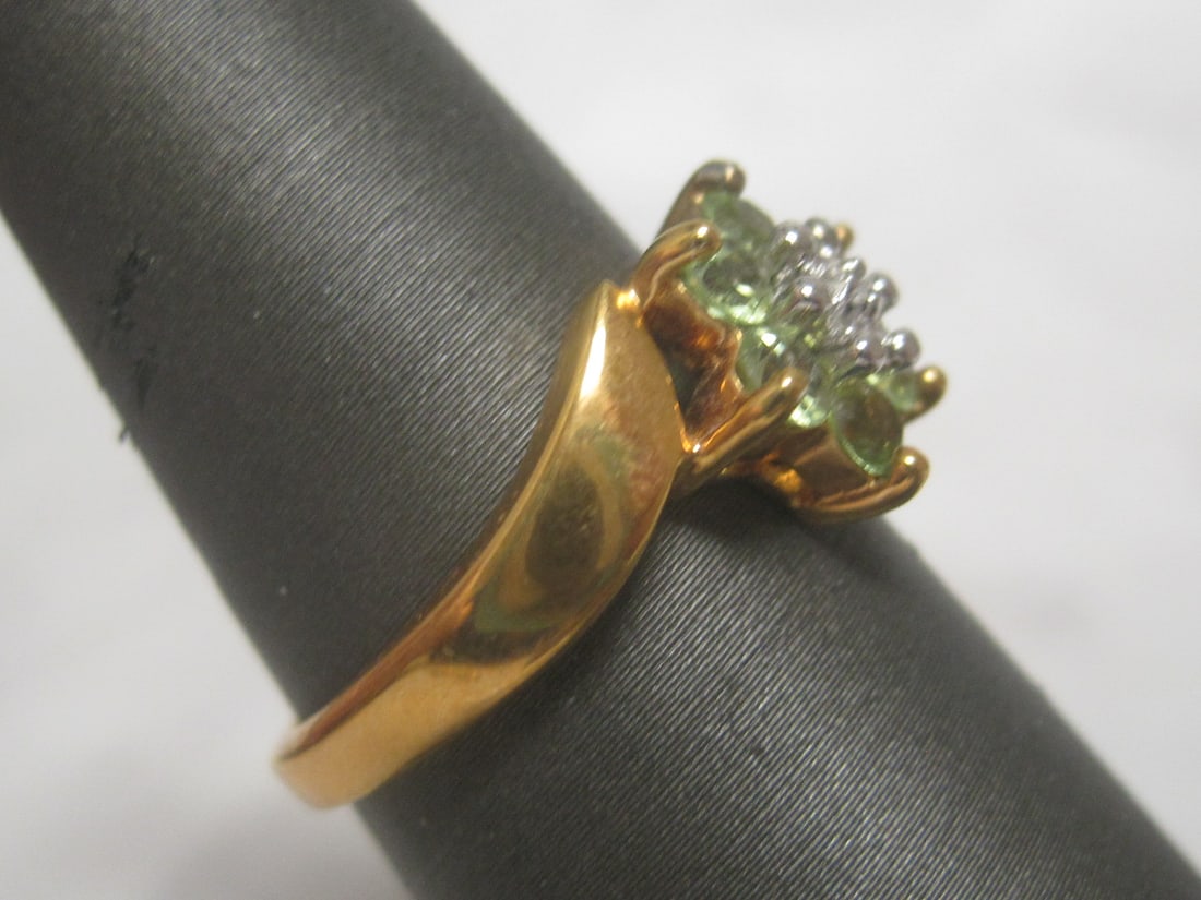 Sterling Silver Vermeil Ring with Green Stones - 3
