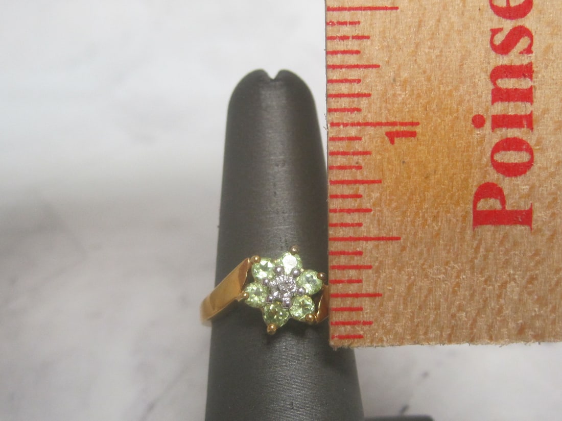 Sterling Silver Vermeil Ring with Green Stones - 4
