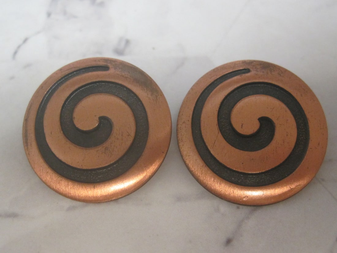 Mid-Century Copper Swirl Clip Earrings by Copper Bell Co.: .