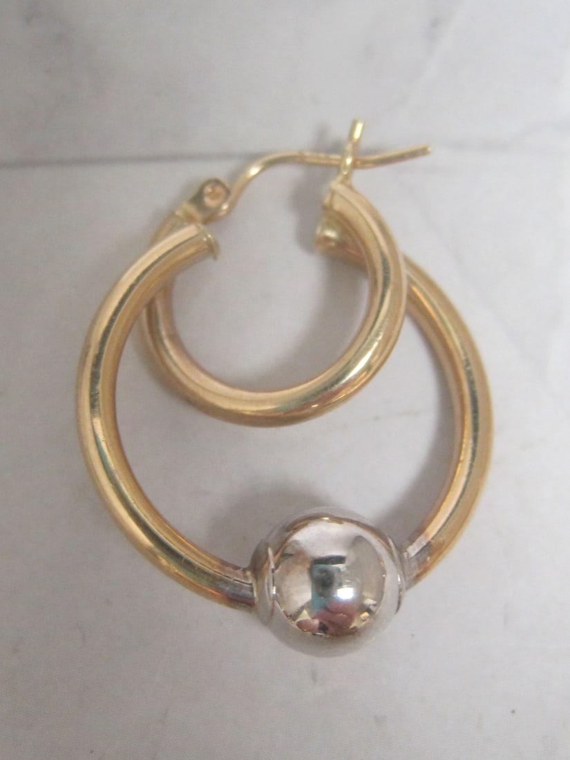 14k Gold Two-Tone Double Hoop Earrings - 2