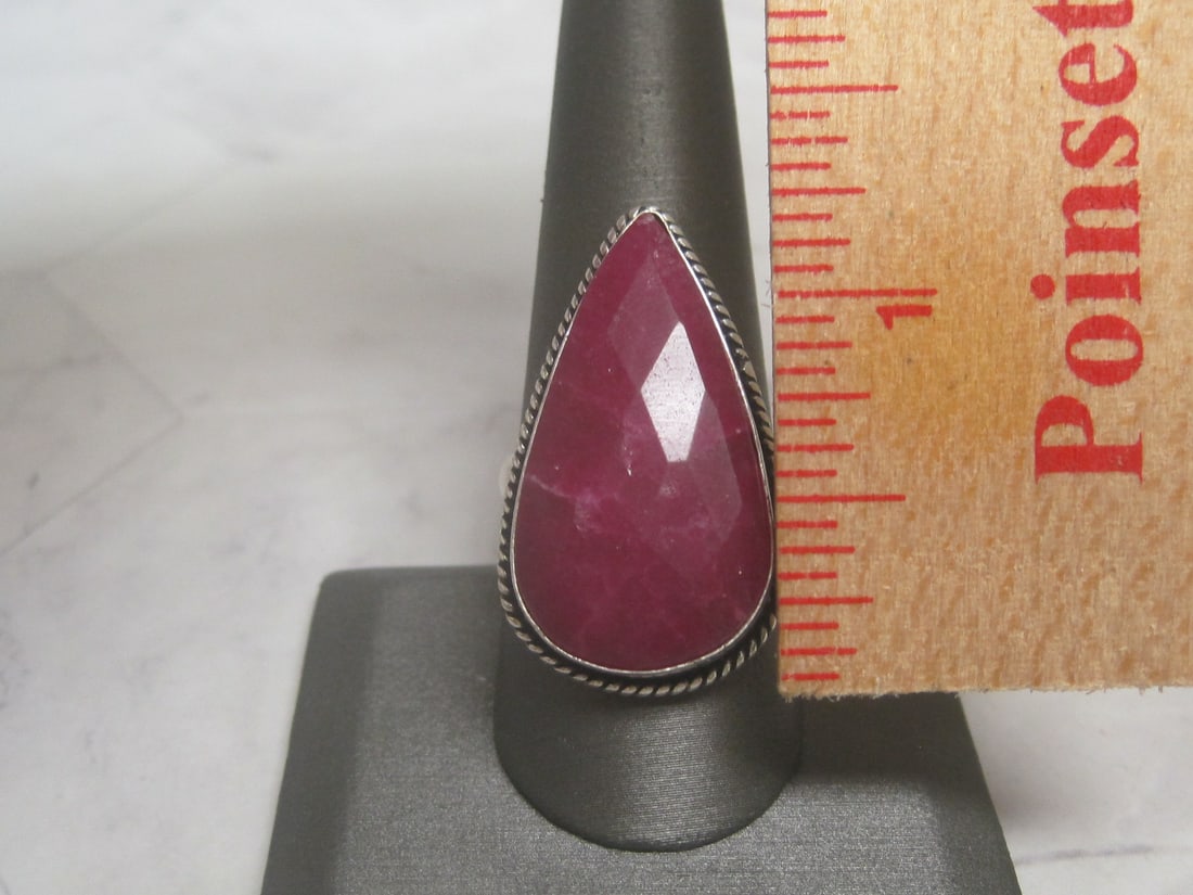 Sterling Silver Pear-Shaped Faceted Ruby Quartz Ring - 4