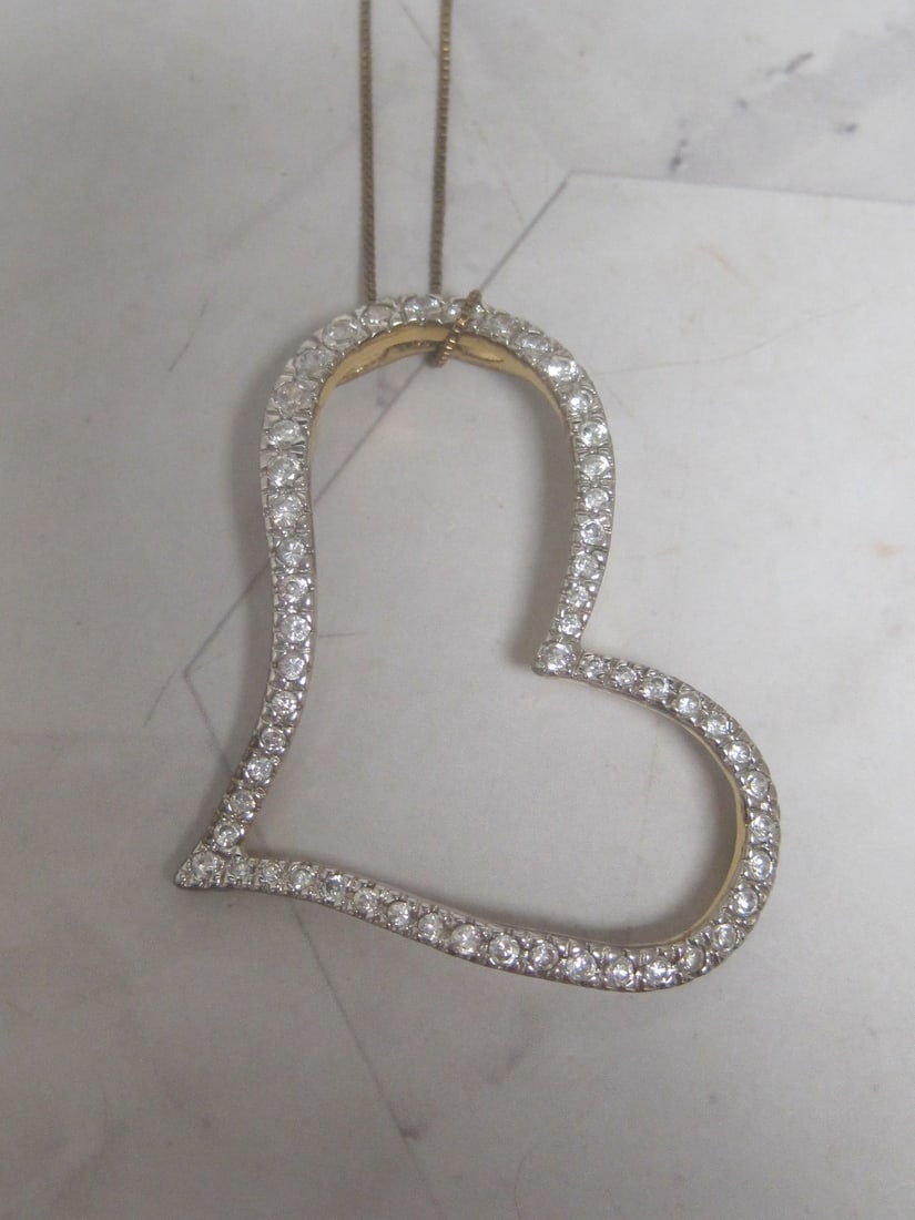 Sterling Silver Floating Heart with CZ Stones Pendant on 18" Sterling Silver Vermeil Chain - 2