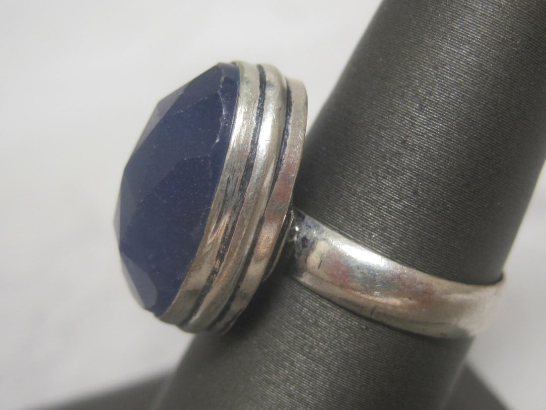 Sterling Silver Ring with Blue Faceted Sapphire Quartz - 2