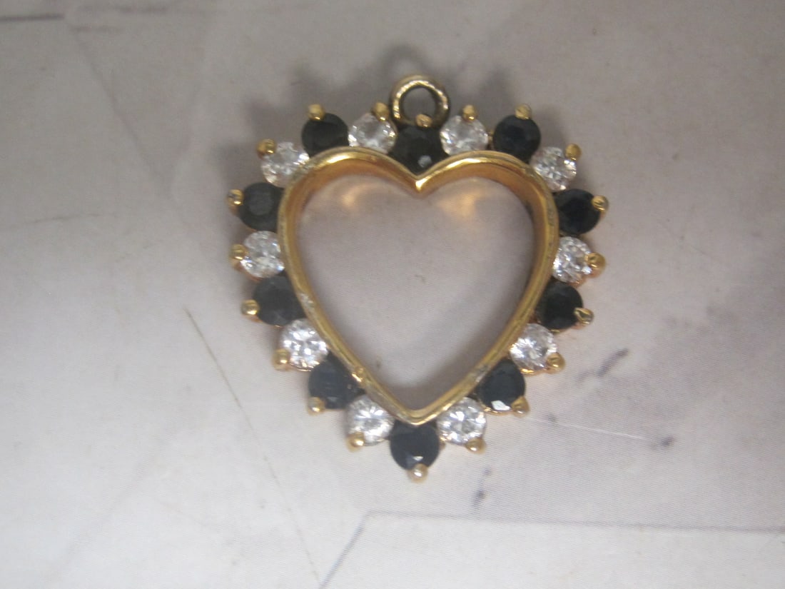 Sterling Silver Vermeil Heart Pendant with CZ & Blue Stones: Weighs 5.1 grams