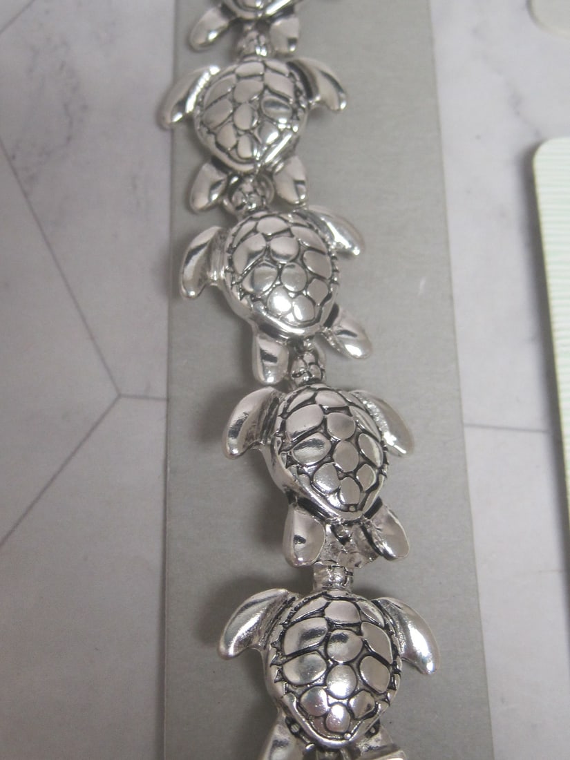 Silvertone Turtle Bracelet, Pendant, Pierced Earrings, & Necklace - 4