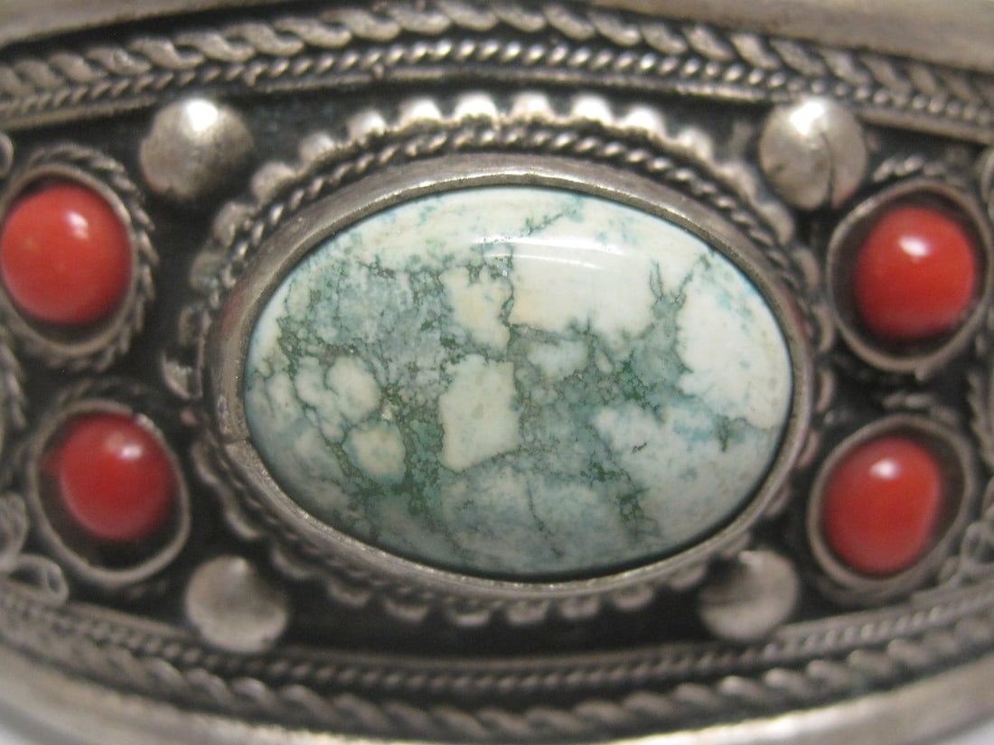 Turquoise & Coral Cuff Bracelet - 2